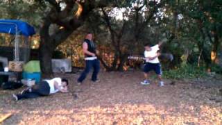 Guy gets hit in the nuts