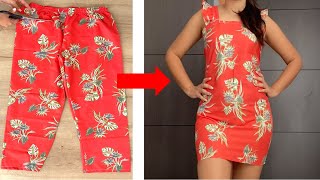 RECICLAR ROPA VIEJA, HACER VESTIDO CON UN PANTALÓN - TRANSFORM PANTS, DIY RECYCLING CLOTHES (NO-SEW)