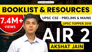 Booklist and Resources for UPSC CSE - Prelims & Mains by UPSC Topper 2018 AIR 2 Akshat Jain