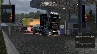 ETS2 DQN内装のスカニアR1000で杭打ち機を運ぶ