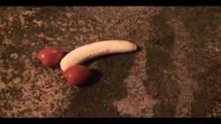 tomato and banana crushing and trampling with high heels