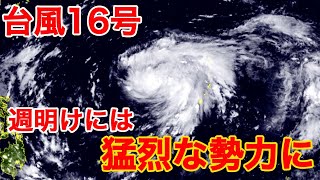 台風16号　高い海水温と風の環境が揃い発達　週明けには猛烈な勢力に