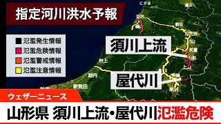 山形県 須川上流・屋代川、氾濫のおそれあり