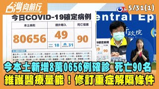 2022.05.31【台灣向前行 Part1】今本土新增8萬0656例確診 死亡90名 維護醫療量能！修訂重症解隔條件