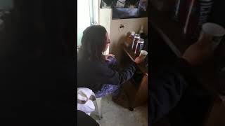 Girl coughing and spitting