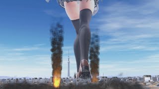 Giantess walk in city