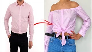 RECICLAR ROPA SIN MÁQUINA - BLUSA DE MUJER CON CAMISA DE HOMBRE - DIY TRANSFORM YOUR OLD CLOTHES