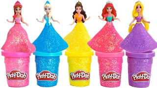 Learn Colors Play Doh Sparkle Disney Princess Dresses Ariel Elsa Belle Magiclip