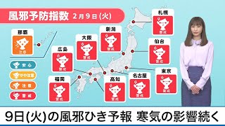 2月9日(火)の風邪ひき予報 寒気の影響続く