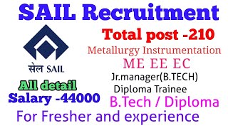 Steel Authority of India Limited – SAIL Recruitment – 210 Junior Manager &
Operator-cum-Technician