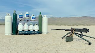 50cal M2 vs 1000 Pounds of Propane and Oxygen Tanks