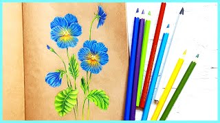 Анютины глазки: рисуем и раскрашиваем цветными карандашами! Подробно!