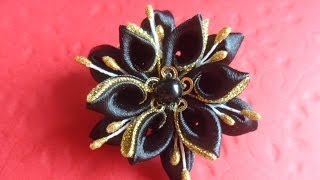 Брошь " Черное Золото " Мастер класс Канзаши / Сreativity kanzashi tutorial