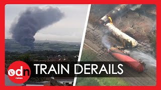 Freight Train Carrying Diesel Derails and Bursts into Flames