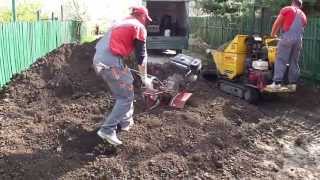 Cherrys Garden la bagat pamant negru la o gazonare cu rulouri la Saftica cu Minidumper cu autoincarcare  JCB Dumpster TD10