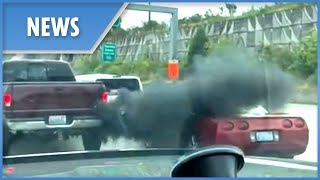 Corvette gets SMOKED OUT for flipping off truck driver