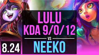 LULU vs NEEKO (MID) | KDA 9/0/12, 500+ games, Legendary | EUW Challenger | v8.24