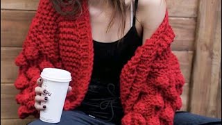 Вязаный бомбер  малинки спицами. raspberry cardigan, cone cardigan, raspberry bomber, cone bomber.