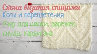 Схема вязания спицами косы и переплетения для шарфа, снуда, варежек, кардигана