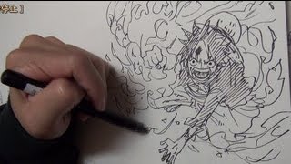 早描きルフィ　ゴムゴムの火拳銃(レッドホーク)