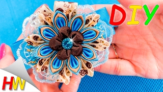 Резинки Канзаши. Канзаши мастер-класс. DIY Scrunchy with Kanzashi flower