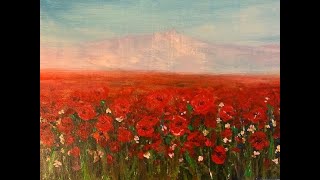 Как рисовать Маковое поле акрилом. How to paint poppy field with acrylic.