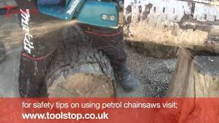 All-Action Demo of Makita's Easy-Start Petrol Chainsaw