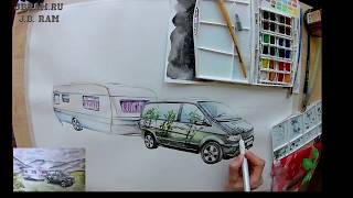Mercedes Vito/ Как нарисовать автомобиль акварелью