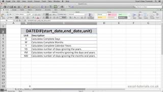 Microsoft Excel Tutorial: DATEDIF Function