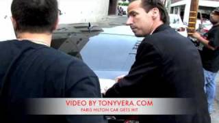 PARIS HILTON CAR GETS  HIT BY PAPARAZZI