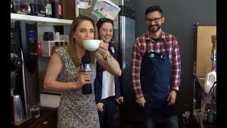 Making sweet potato lattes at Lionheart Coffee with Olympian Jackie Wiles