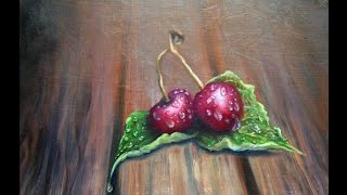 Рисуем маслом  вишни в каплях воды!Drawing the cherry oil droplets in the water!Круглова Людмила