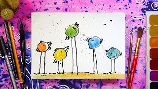 Как нарисовать открытку к 8 марта | Птички и Цветочки | Урок рисования