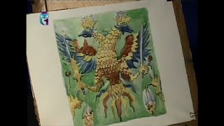 Уроки рисования (№ 83) акварелью. Учимся цветными заливками передавать материальность изразца