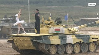 Russian ballet dancers perform on tanks at Army Games