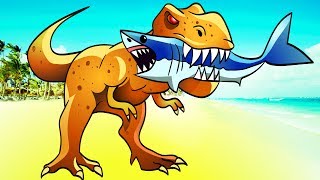 Страшный ДИНОЗАВР РЕКС съедает АКУЛУ и ЛЮДЕЙ на пляже Мультик ИГРА для детей Miami Rex