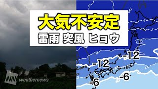 大気不安定　雷雨・突風・雹に注意