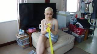 "WEARING SEXY YELLOW PANTYHOSE!" Tights Nylons Blonde Model Silk Nightdress Lingerie! | Ana Vanila