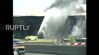 USA: First responders battle fire on Pentagon following Sep 11 plane attack *ARCHIVE*