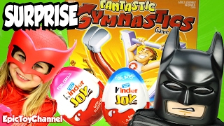 FANTASTIC GYMNASTICS Challange + Real KINDER SURPRISE EGGS + Lego Batman & PJ Masks Owlette IRL