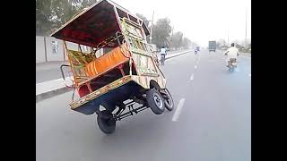 Auto Rikshaw stunt one wheeling lahore