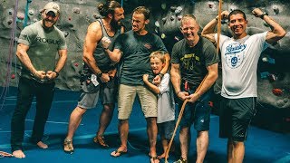 A RAIDER, RANGER, AND RECON MARINE WALK IN TO A CLIMBING GYM....