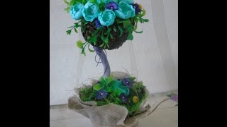 Кофейный топиарий с цветами из фоамирана