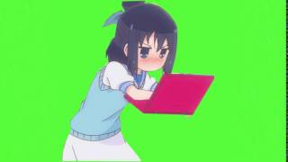 garota de anime escrevendo no pc green screen