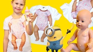 Беби бон и Миньон из мультфильма Гадкий Я на футболке. Детский канал.