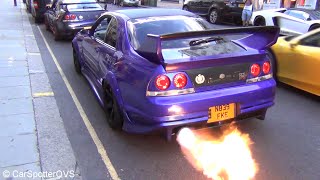 CRAZY Nissan GT-R's R33's [KREAM!] & R35's! FLAMES, REVVS, Accelerations!