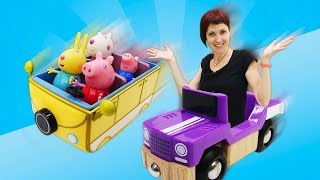 Маша Капуки Кануки и игрушки Свинка Пеппа — Веселая Школа и транспорт: машинки, паровоз и автобус