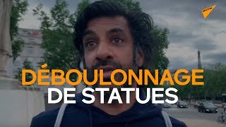 Les militants recouvrent la statue du maréchal Gallieni avec un drap noir