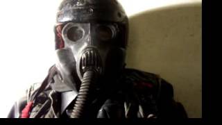 Gasmask smoking and rubber wank