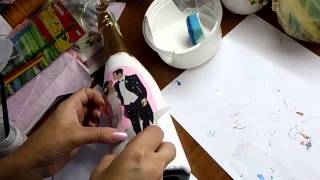 ДЕКУПАЖ бутылки шампанского / Decoupage bottle of champagne